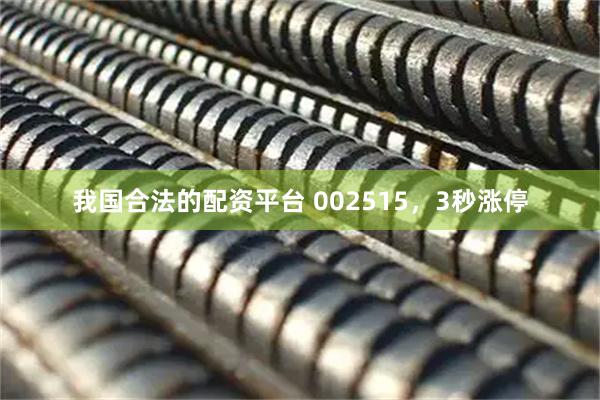 我国合法的配资平台 002515，3秒涨停
